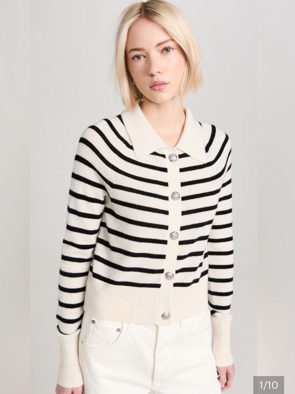 Veronica Beard Cheshire Black & Cream Striped Polo Cardigan Women's Size M